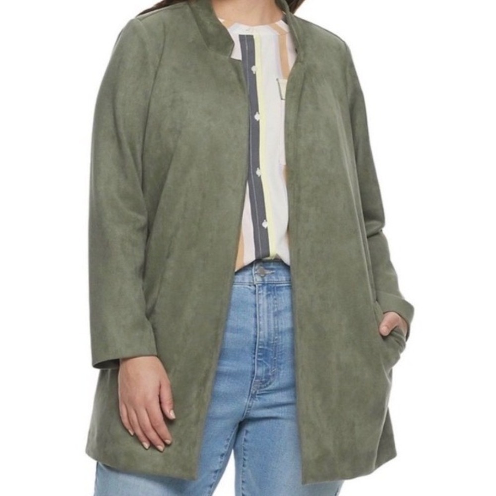 EVRI 2X Plus Olive Green Faux Suede Open Chore Car Barn Coat Utility Jacket